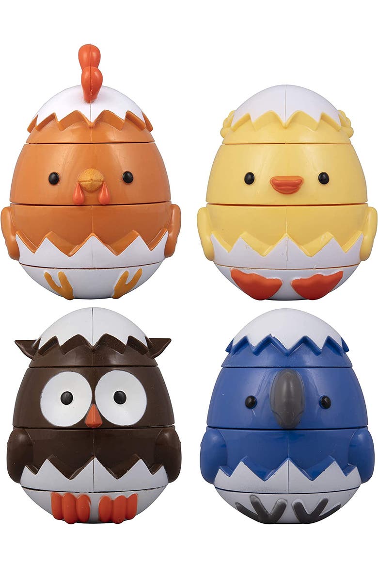 Egg Stacking & Sorting Animals, Mix & Match Adorable Hatching Friends- Building Toys - Chick, Owl, Duck & Bird, Alternate, color, White