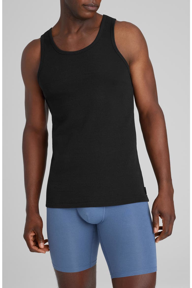Men's Cool Stretch Cotton 3-Pack Rib Tanks, Alternate, color, BLACK