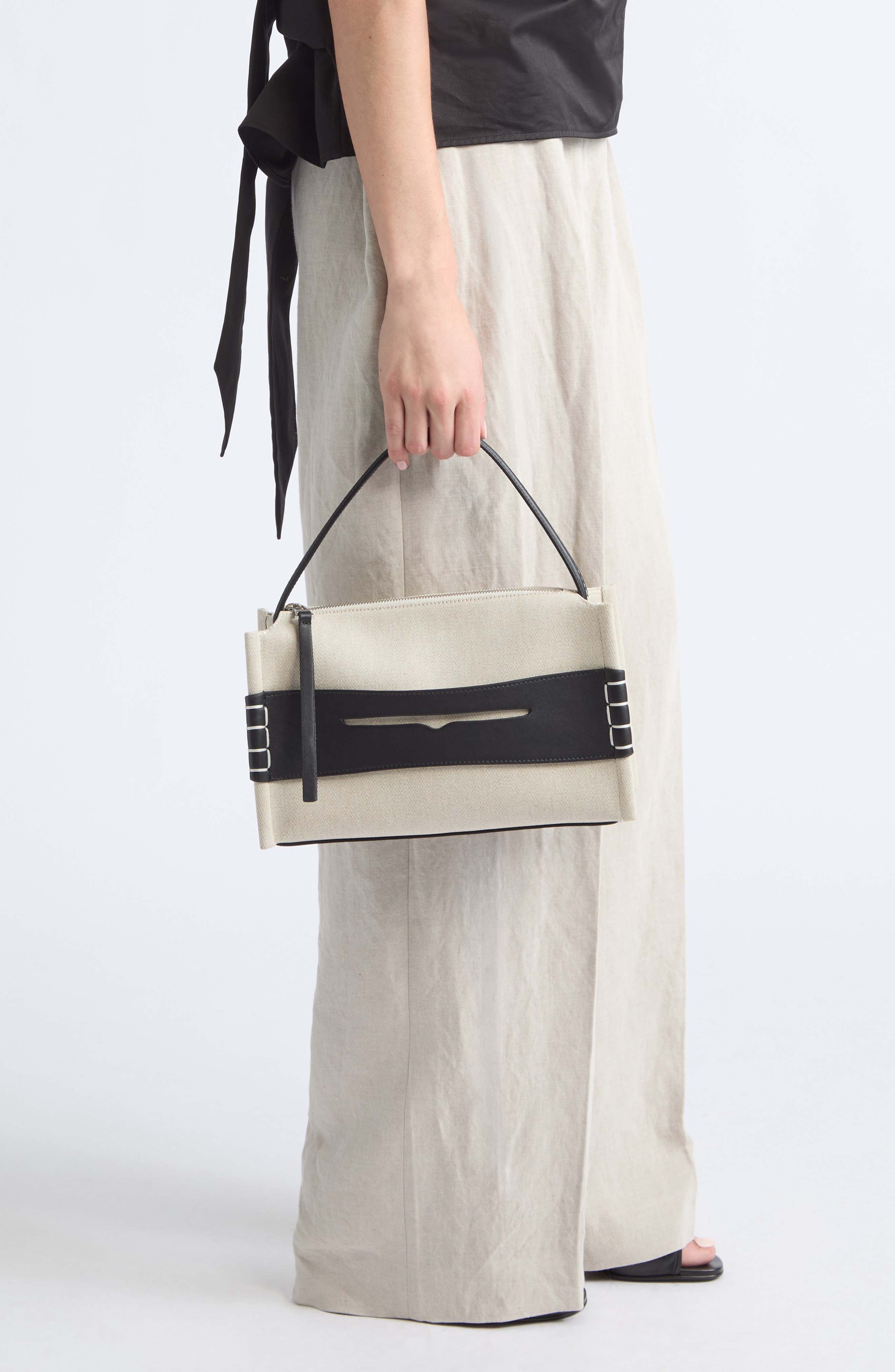 Loafer Canvas Top Handle Bag, Alternate, color, NATURAL/ BLACK 157