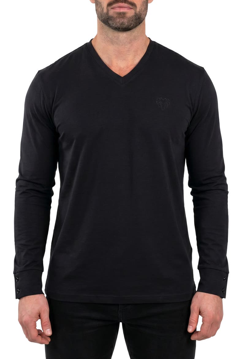 Rissa Long Sleeve V-Neck T-Shirt, Main, color, BLACK