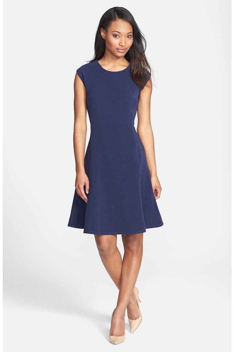 Ottoman Knit Fit & Flare Dress, Main, color, NAVY PEACOAT