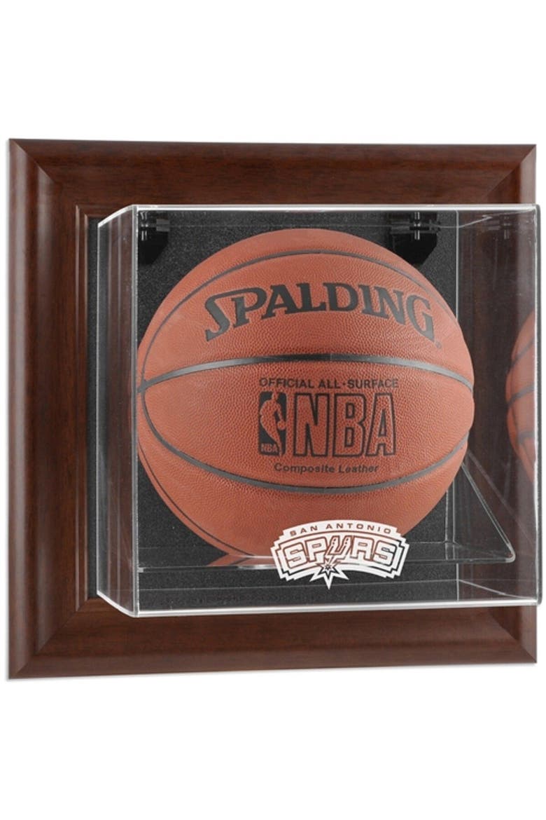 San Antonio Spurs (2002-2017) Brown Framed Wall-Mounted Team Logo Basketball Display Case, Main, color, Brown