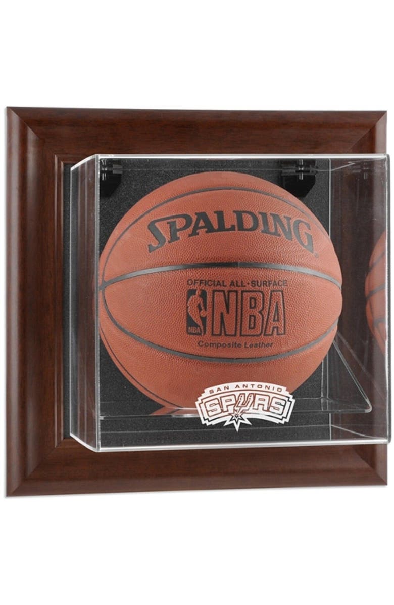FANATICS AUTHENTIC San Antonio Spurs (2002-2017) Brown Framed Wall-Mounted Team Logo Basketball Display Case, Main, color,