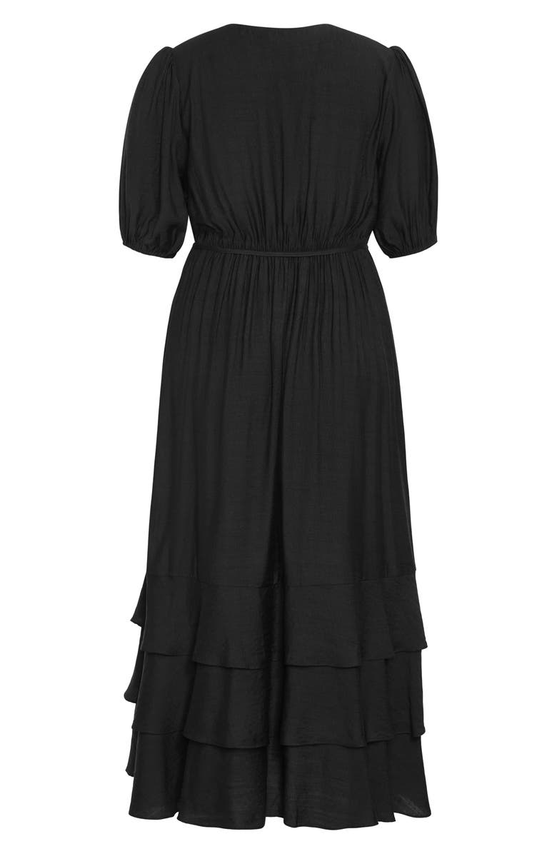 City Chic Bea Wrap Front Tiered Dress, Alternate, color, Black
