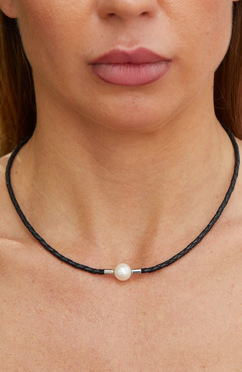 SAVVY CIE JEWELS Woven Leather 10–10.5mm Cultured Freshwater Pearl Necklace, Alternate, color, 