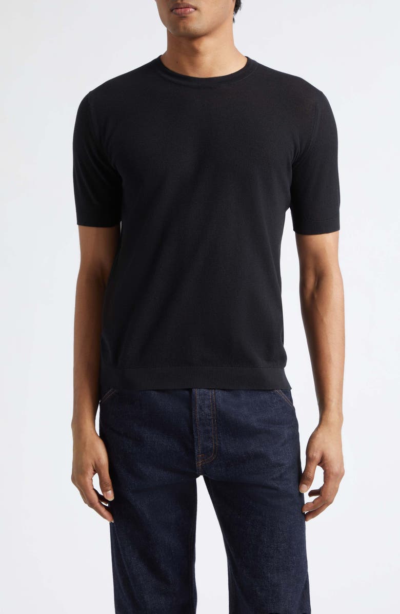 John Smedley Park Cotton Piqué T-Shirt, Main, color, Black