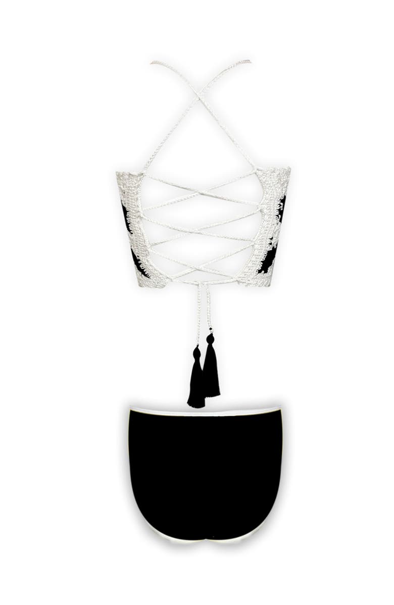 NESSI BYRD Hand-Made Chevron Crochet Two Piece Bikini, Little Kid-Big Kid, Alternate, color, Black-White