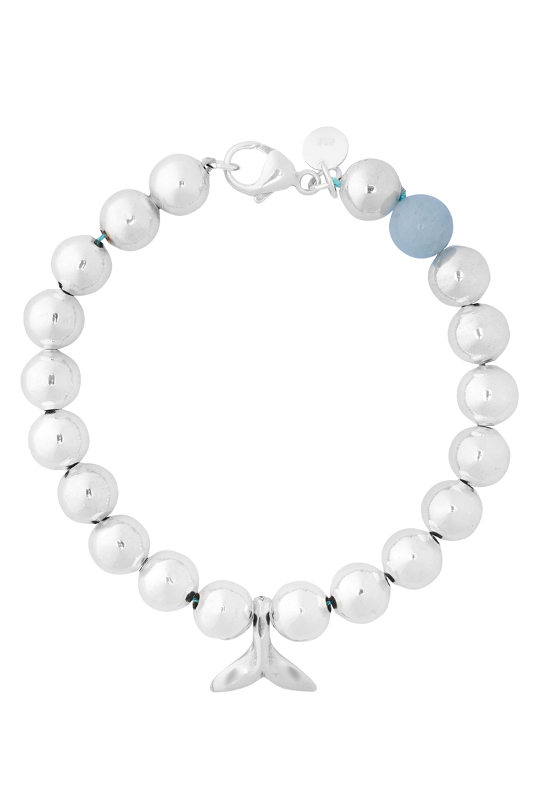 Women's Sterling Silver & Gemstone "Whale Tail" Bead Bracelet, Main, color, Silver