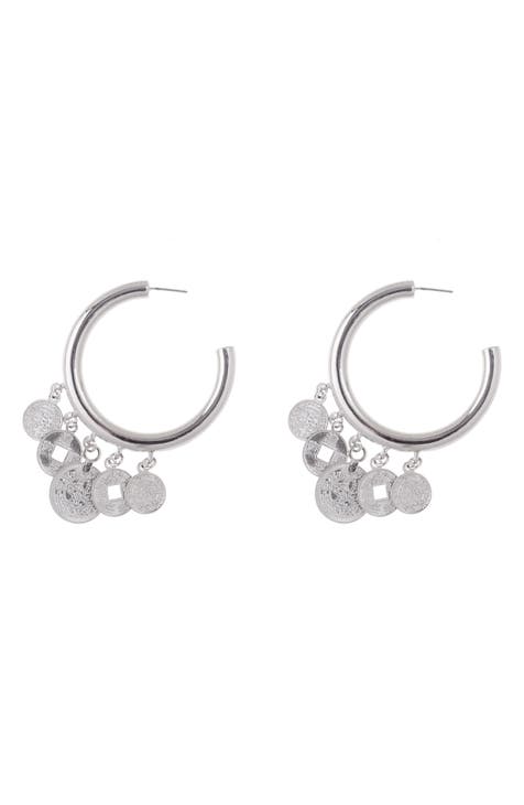 Coin Drop Hoop Earrings