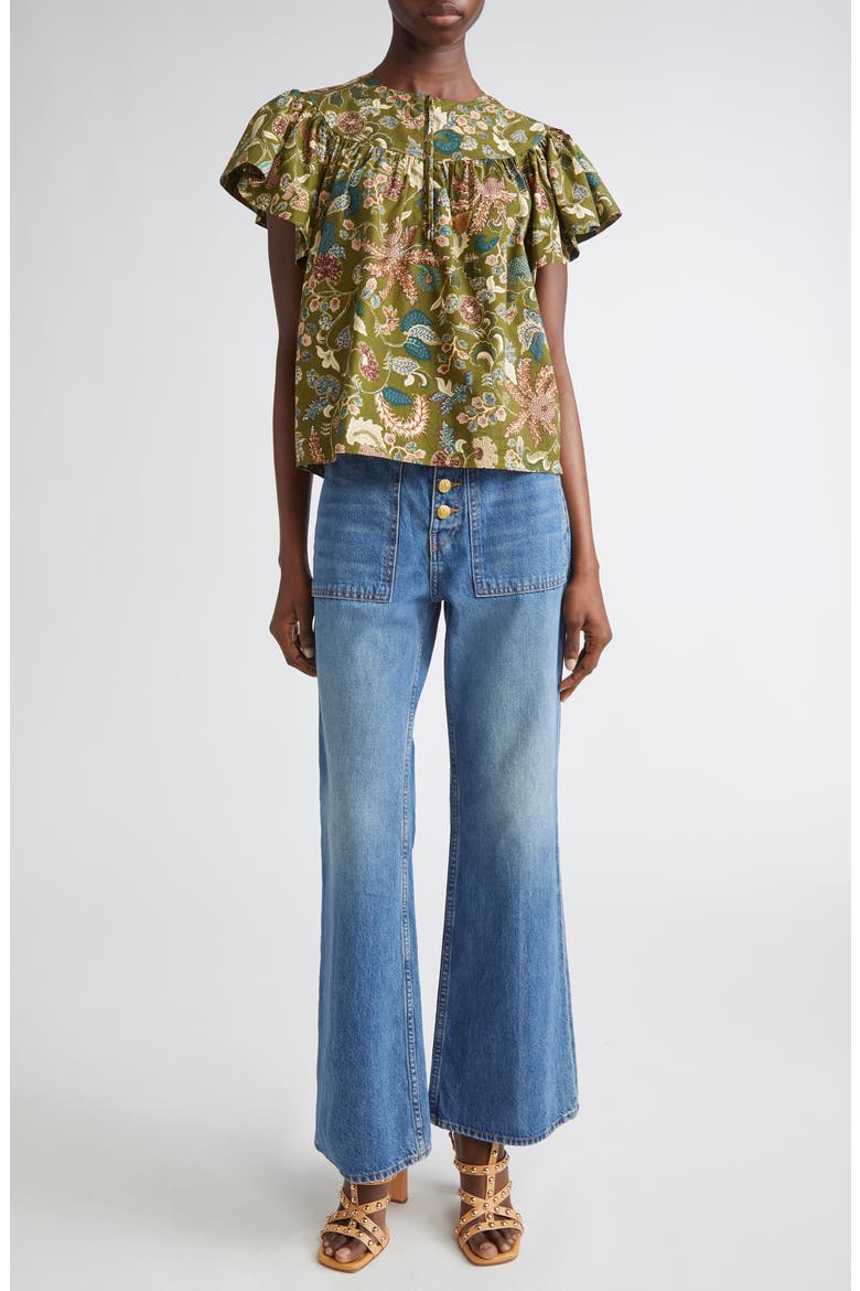 Perline Flutter Sleeve Top, Alternate, color, LICHEN