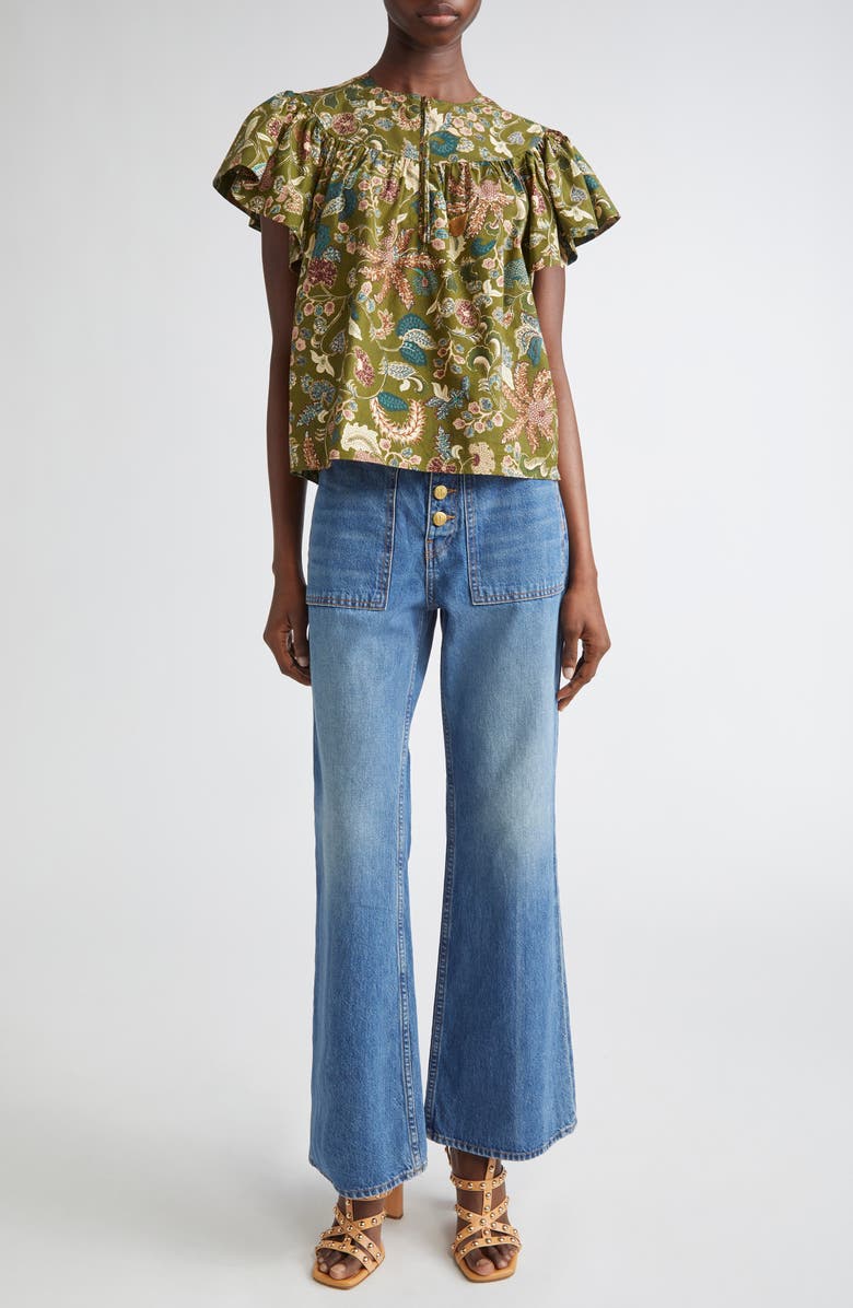 Ulla Johnson Perline Flutter Sleeve Top, Alternate, color, Lichen