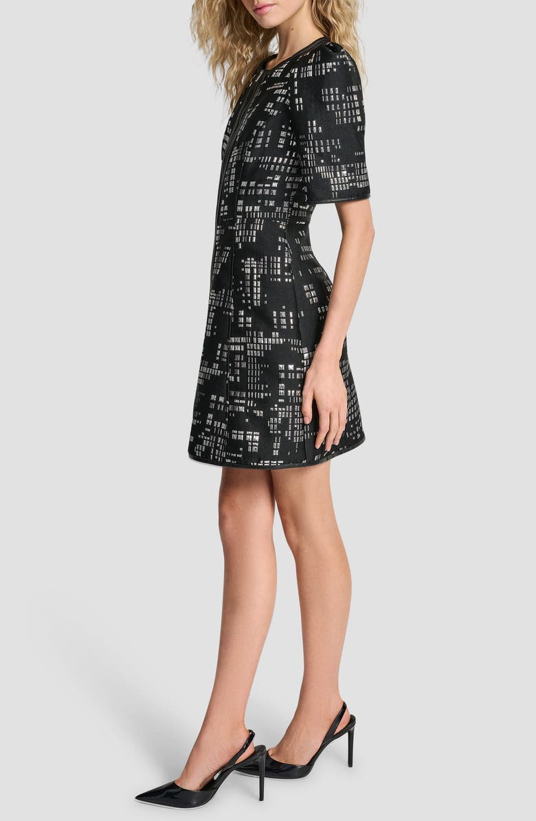 DKNY Front Zip Abstract Jacquard Minidress, Alternate, color, Black/ Silver
