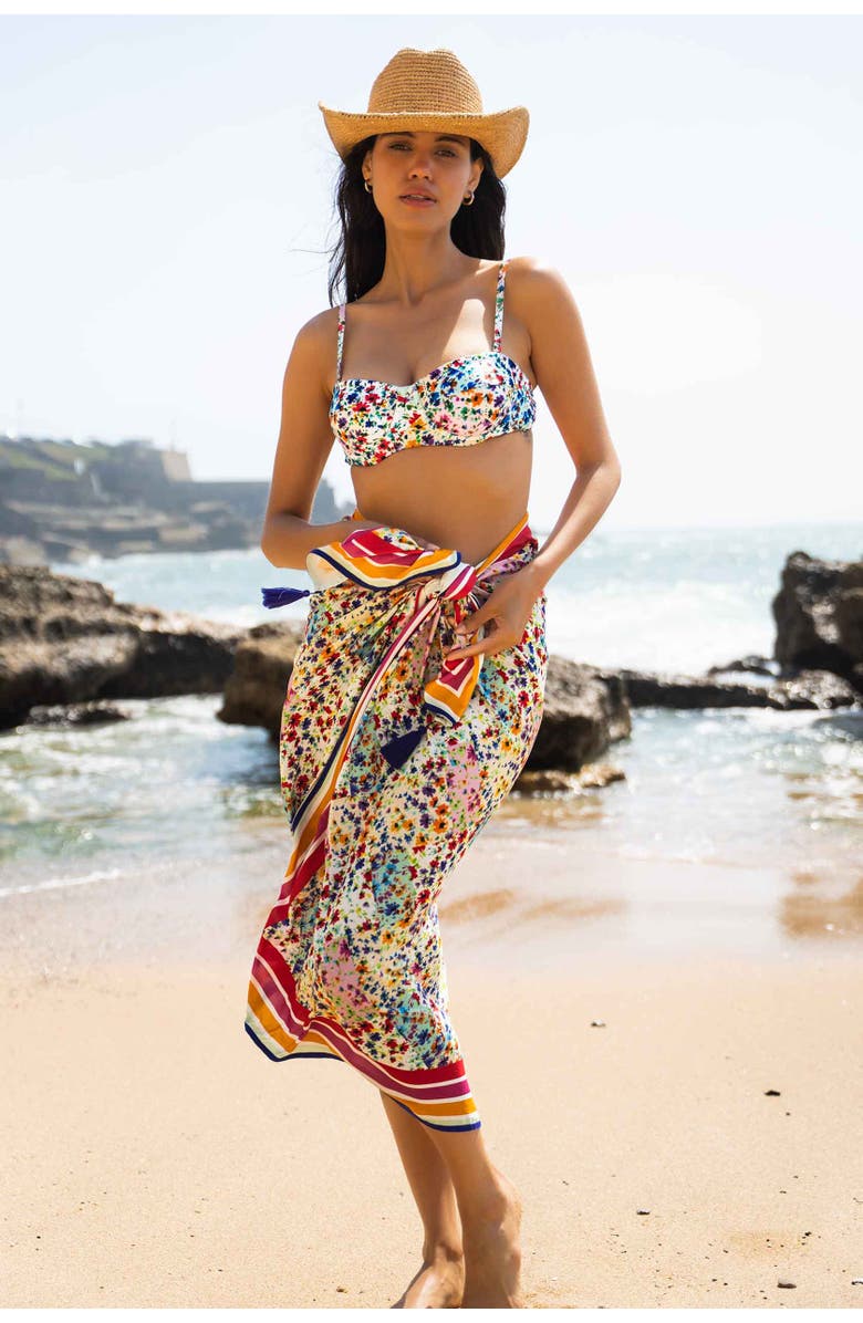 Change of Scenery Melanie Border Print Pareo Cover-Up, Alternate, color, Wildflower Patch