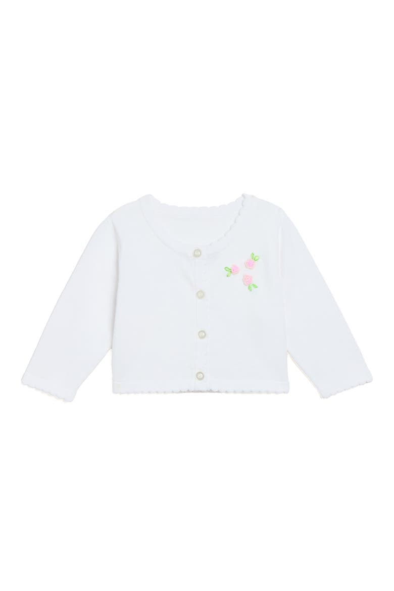 Rosebud Embroidered Cotton Cardigan, Main, color, WHITE
