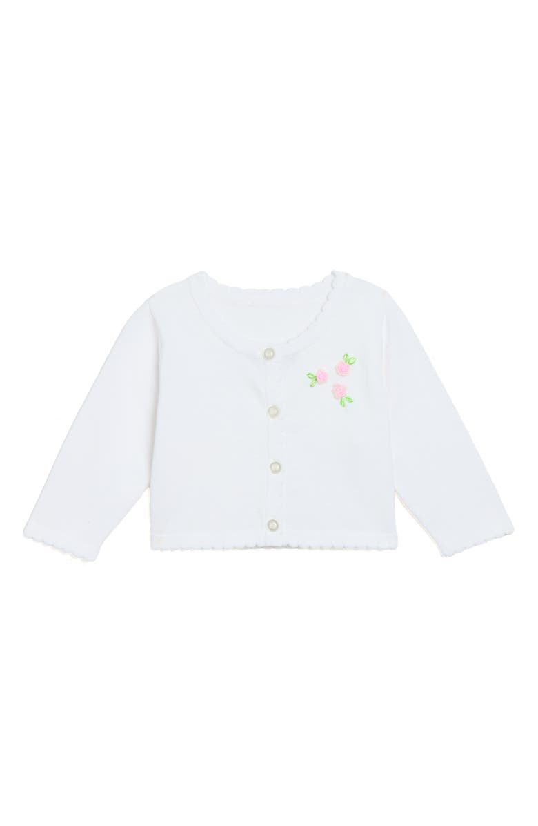 Pippa & Julie Rosebud Embroidered Cotton Cardigan, Main, color, White