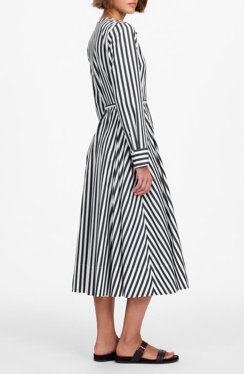Madewell Janis Stripe Long Sleeve Cotton Poplin Shirtdress In Deep Forest