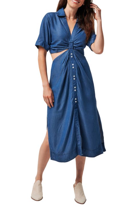 Old Havana Cutout Button-Up Midi Dress