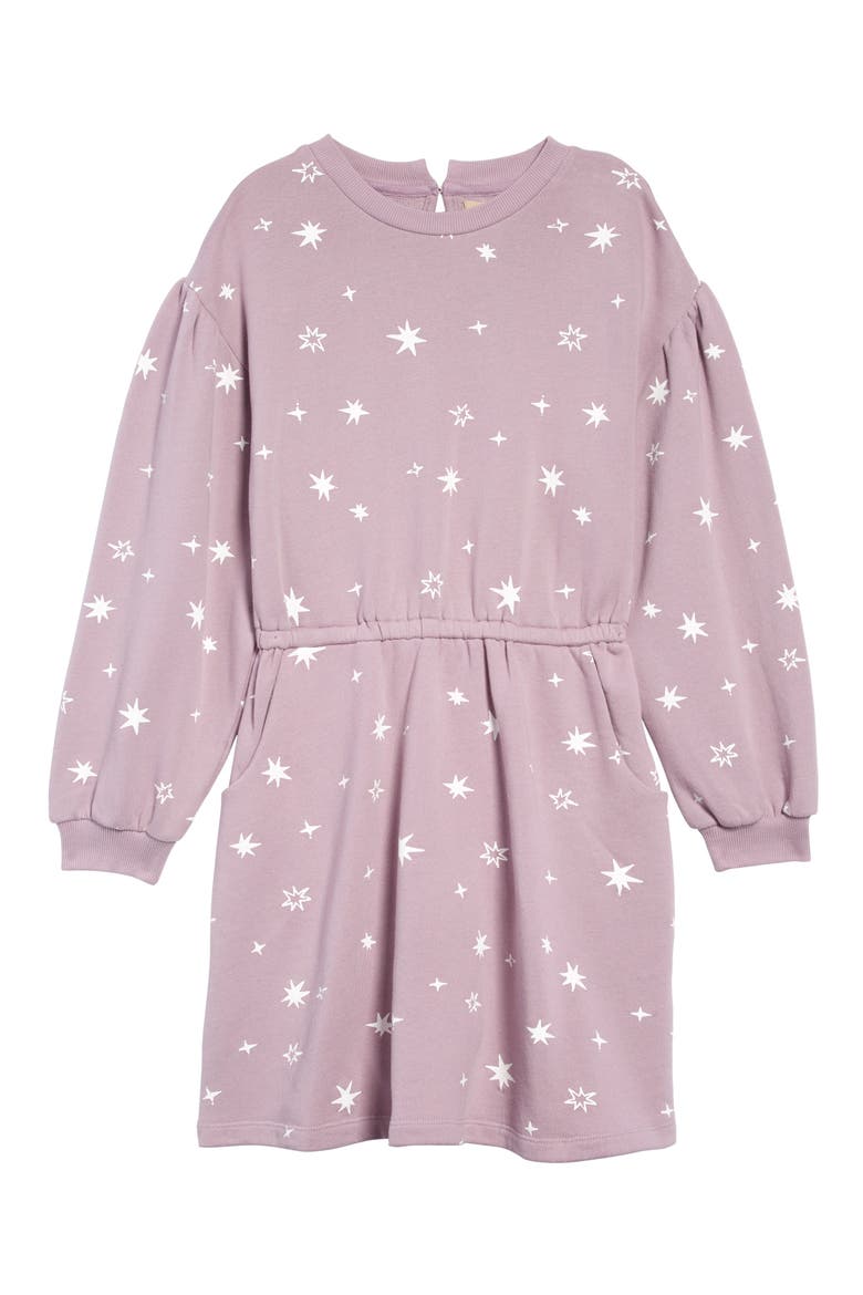 Kirsten Star Sweatshirt Dress, Main, color, PURPLE