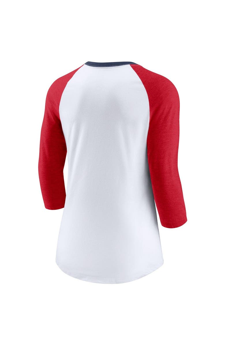 Nike Women's Nike White/Heathered Red Washington Nationals Color Split Tri-Blend 3/4-Sleeve Raglan T-Shirt, Alternate, color, White