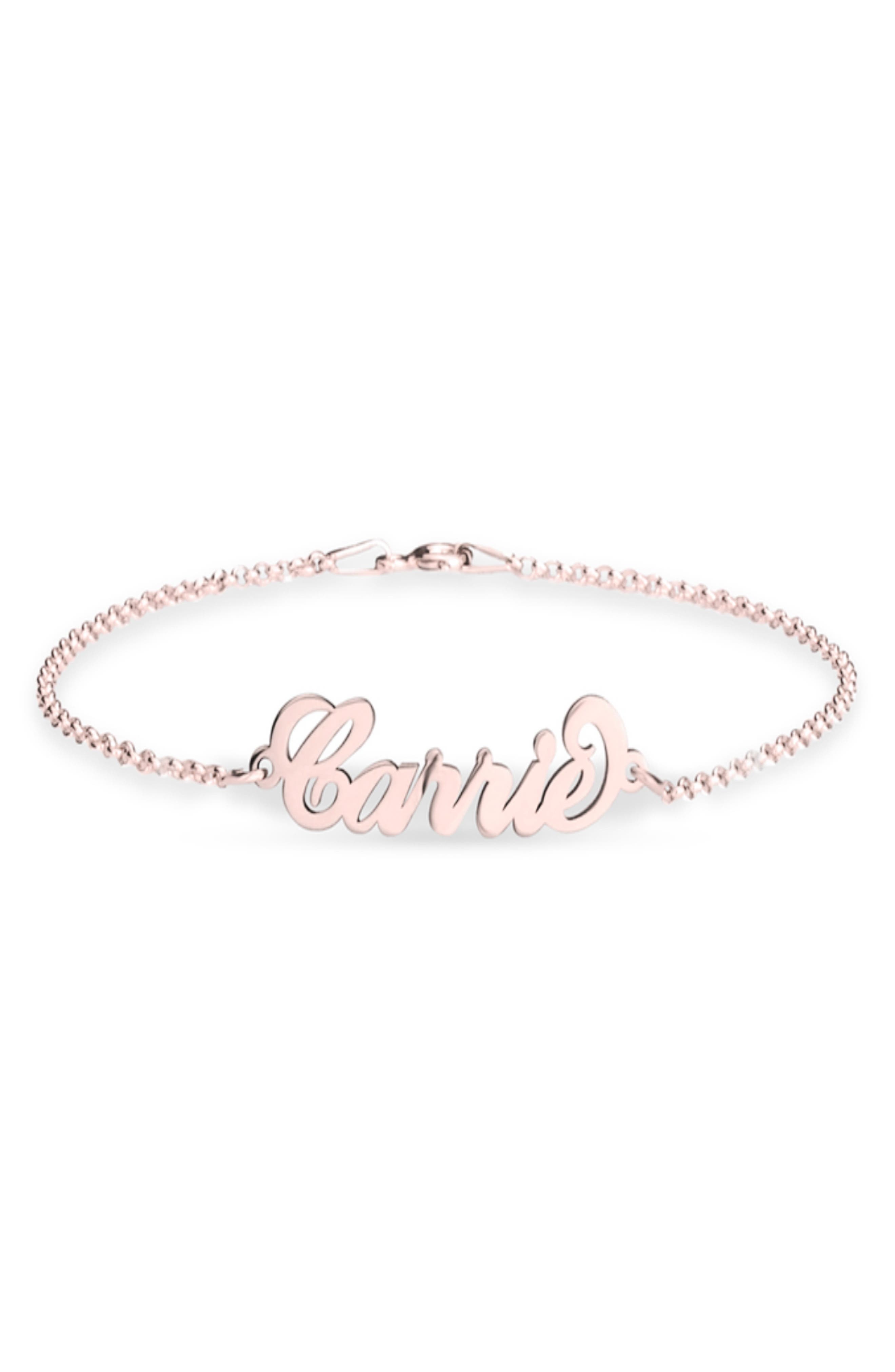 MELANIE MARIE Personalized Nameplate Bracelet in Rose Gold Plated 