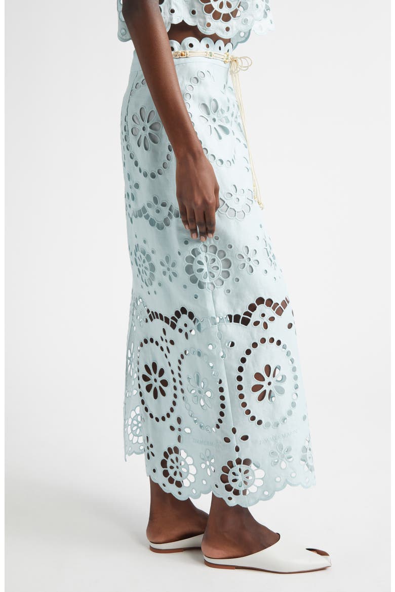 Awaken Belted Broderie Anglaise Midi Skirt, Alternate, color, MINT