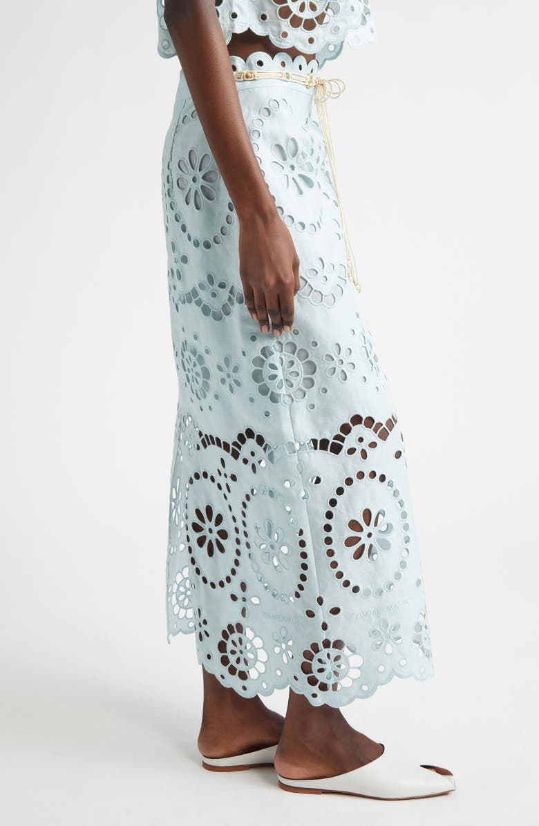 Zimmermann Awaken Belted Broderie Anglaise Midi Skirt, Alternate, color, Mint
