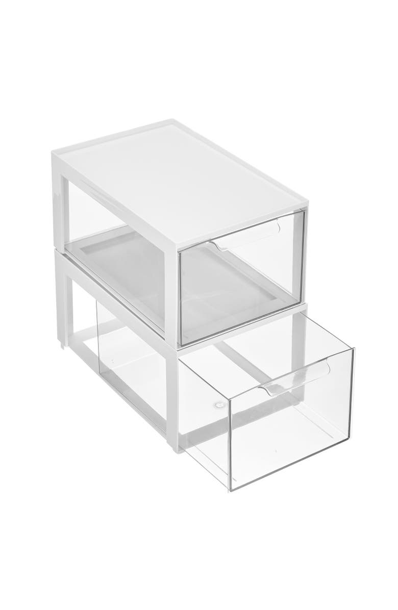 mDesign Plastic Office Storage Stack Organizer with Drawer, 2 Pack, Main, color,
