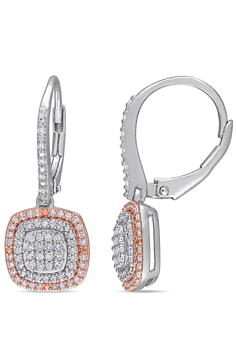 Julianna B. Diamond Grid Halo Leverback Earrings, Main, color, Sterling Silver