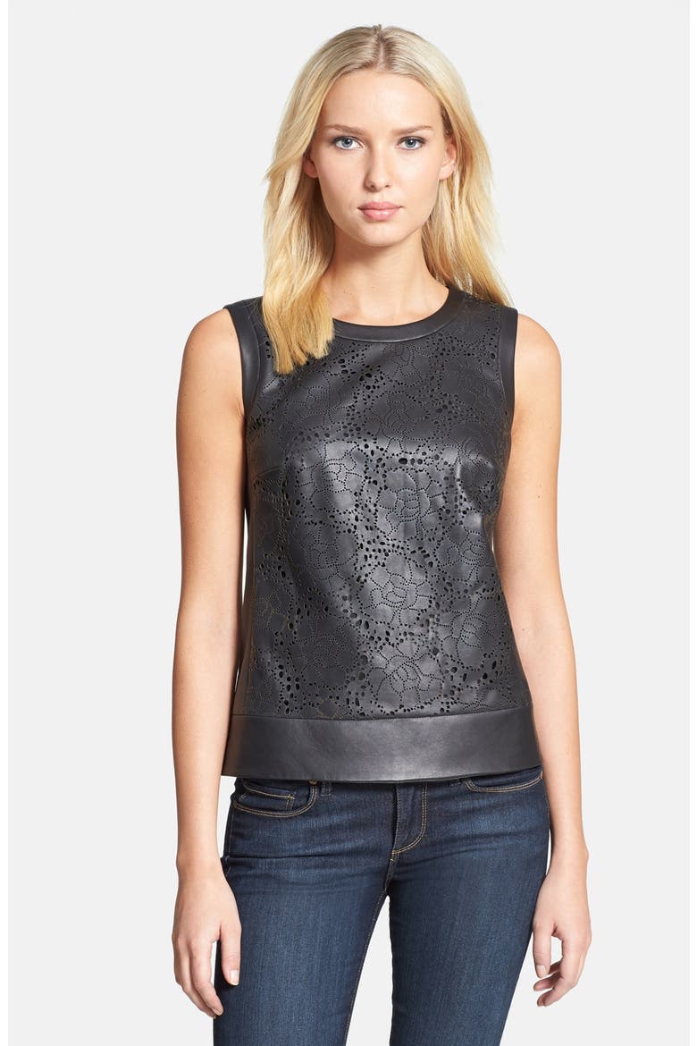 'Lamb Moss' Laser Cut Leather Shell, Main, color, BLACK
