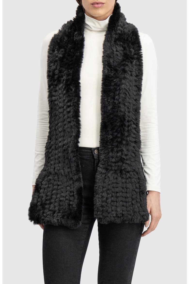 Fur-Free Rex Rabbit (Faux Fur) Knit Scarf, Alternate, color, BLACK