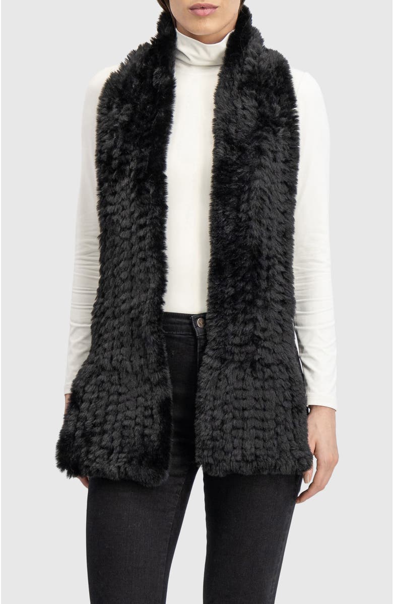 Lyla Grant Fur-Free Rex Rabbit (Faux Fur) Knit Scarf, Alternate, color, Black