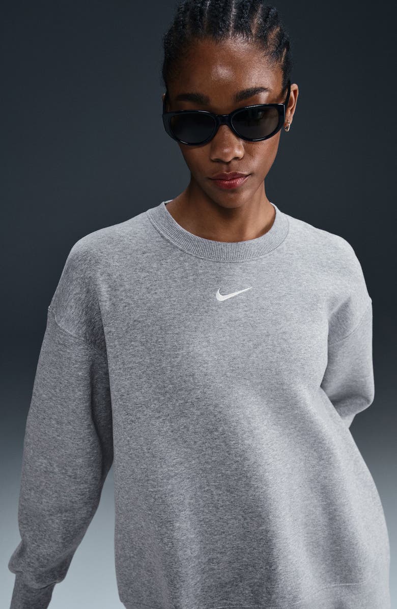 Nike Phoenix Fleece Oversize Crewneck Sweatshirt, Alternate, color, 063 Dark Grey Heather/Sail