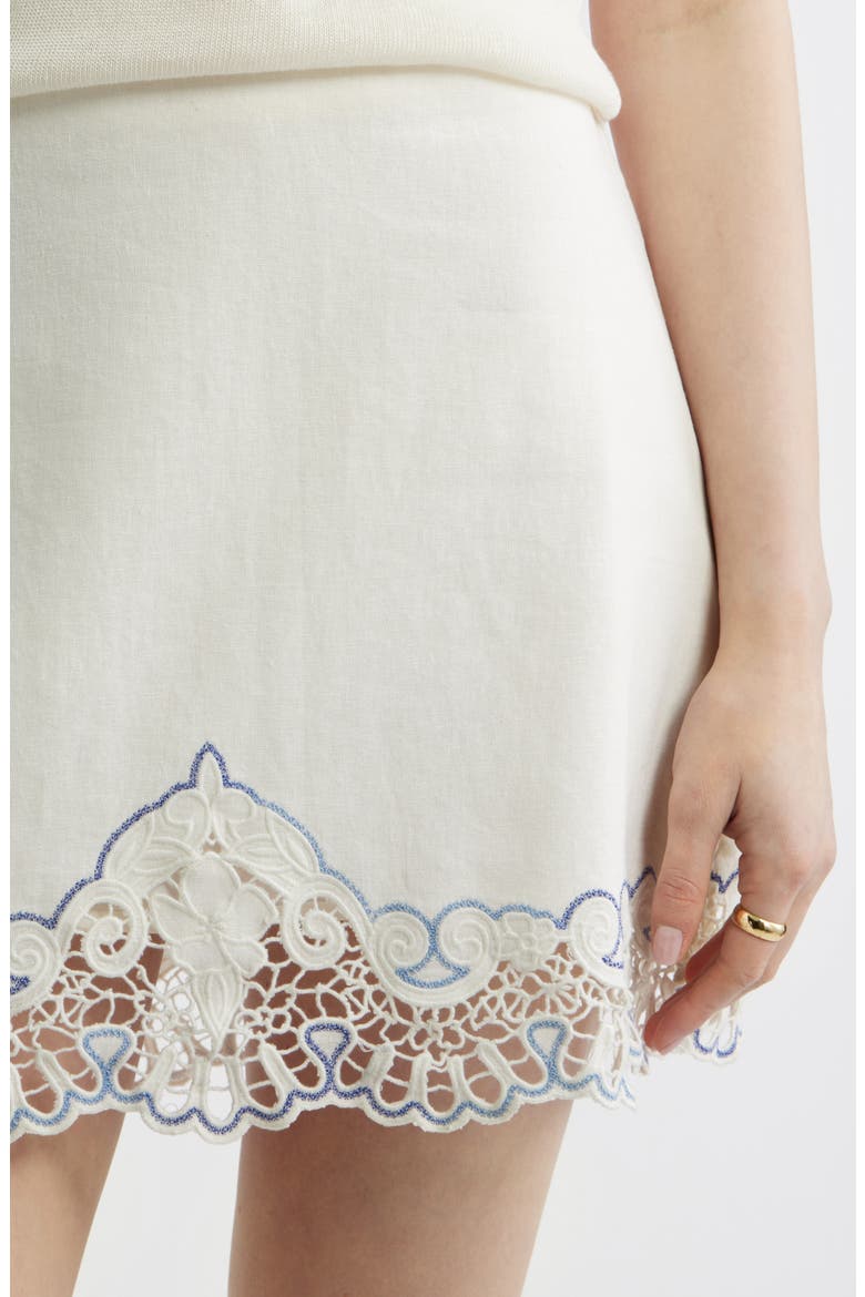 Cutwork Linen Blend Miniskirt, Alternate, color, IVORY EGRET