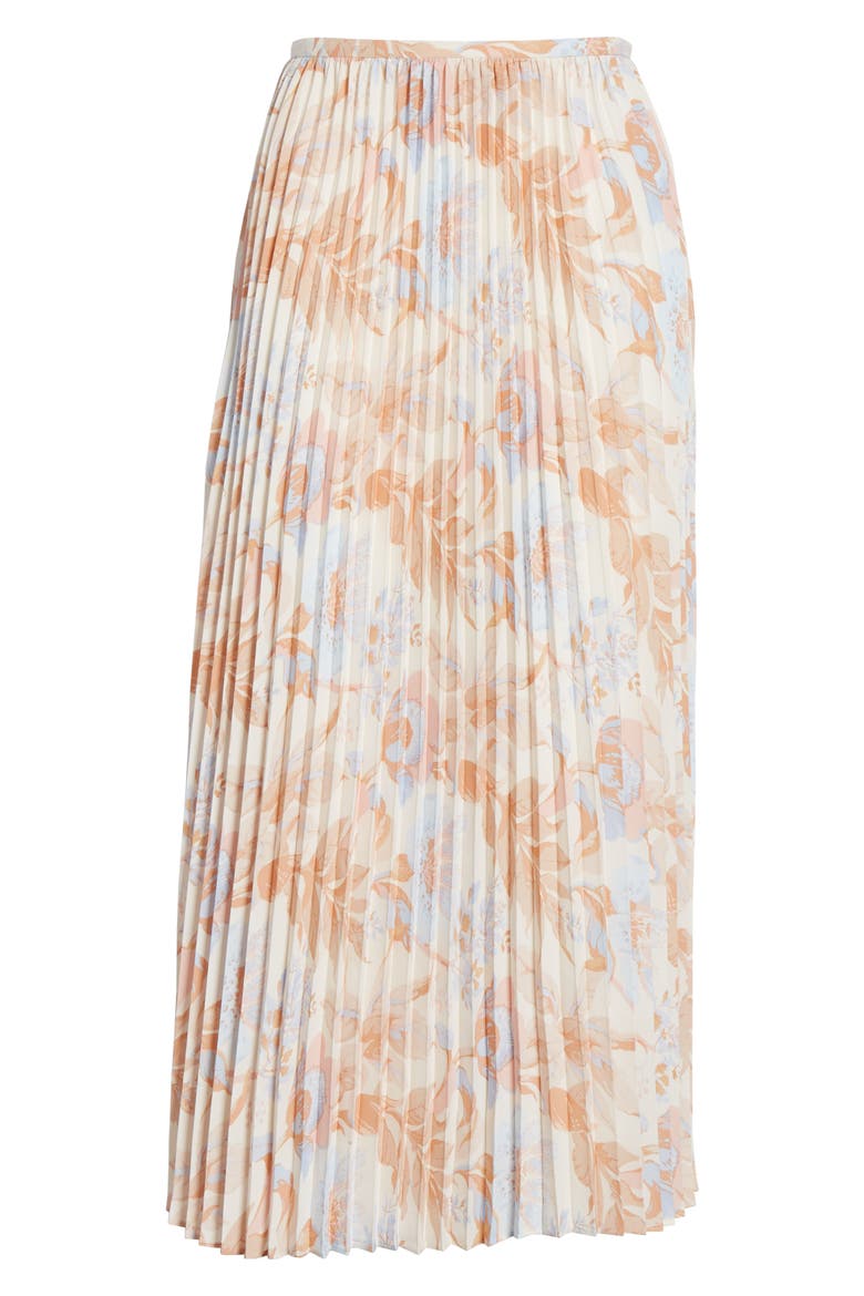 Marine Garden Pleated Midi Skirt, Alternate, color, TANGERINE