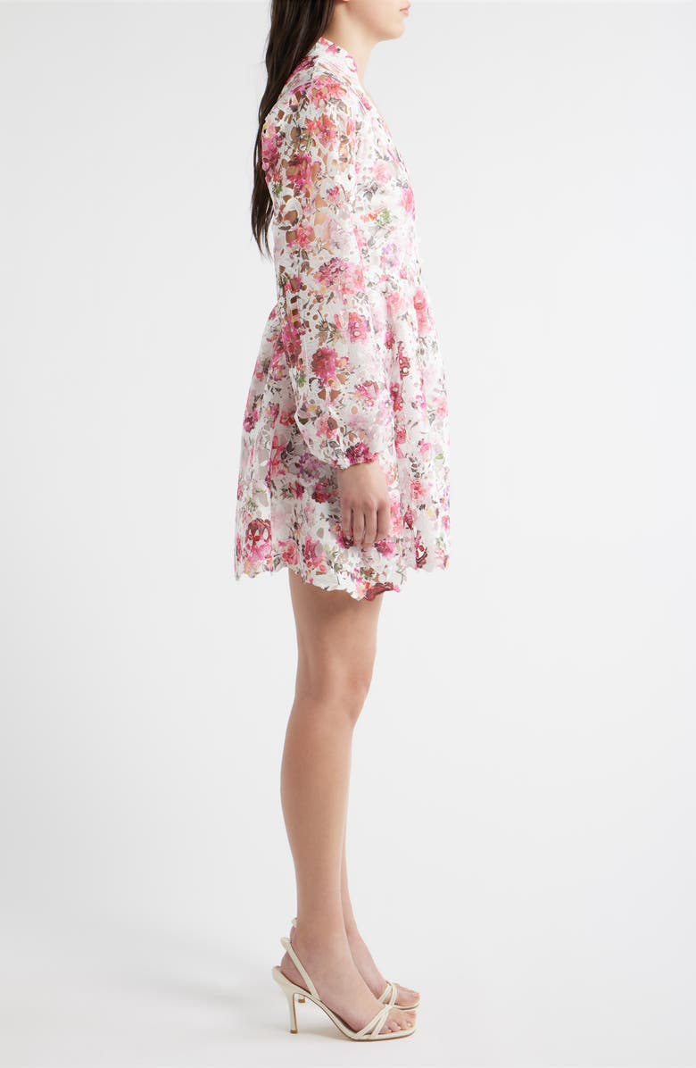 LAYERED WITH LOVE Bianca Floral Printed Long Sleeve Lace Minidress, Alternate, color, Pink Multi