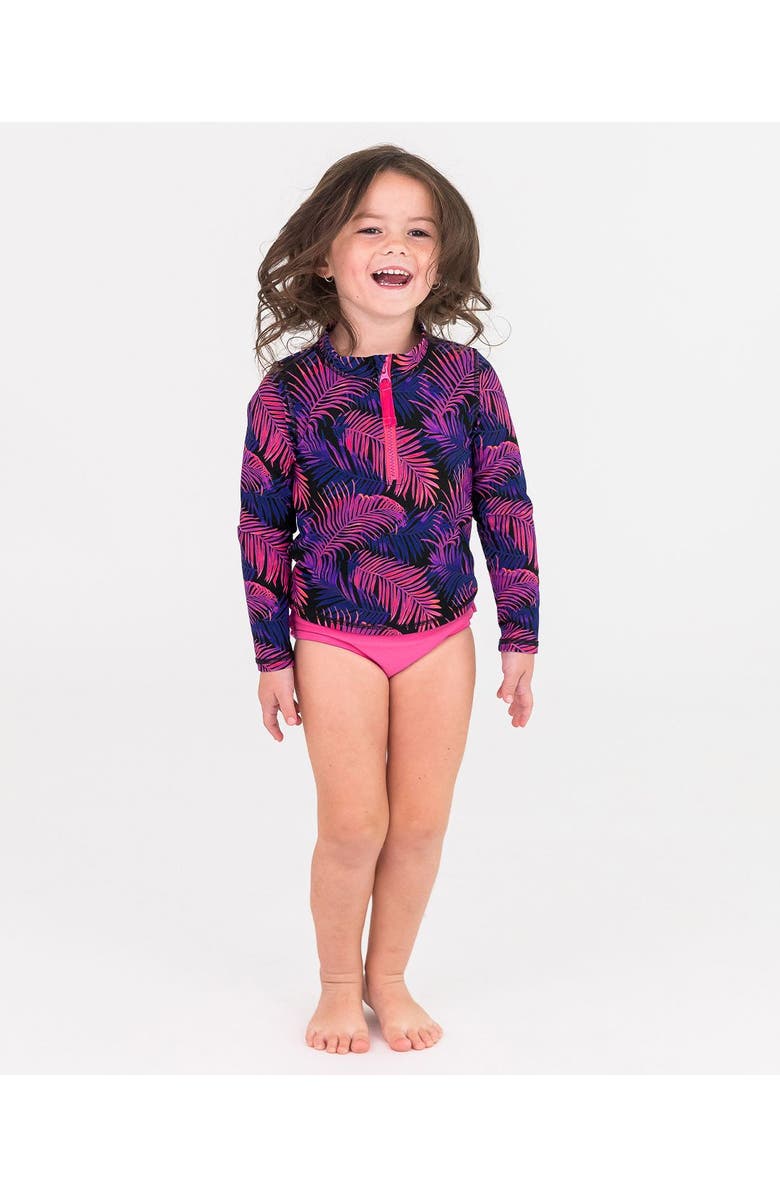 RuffleButts Girls UPF50+ Long Sleeve Zipper Rash Guard 2-Piece, Alternate, color, 