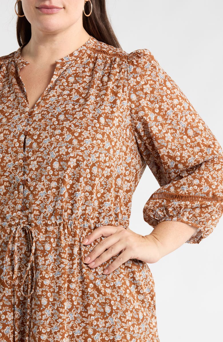 SUGARLIPS Ramsey Ditsy Harmy Drawstring Waist Midi Dress, Alternate, color, Brown-Mult