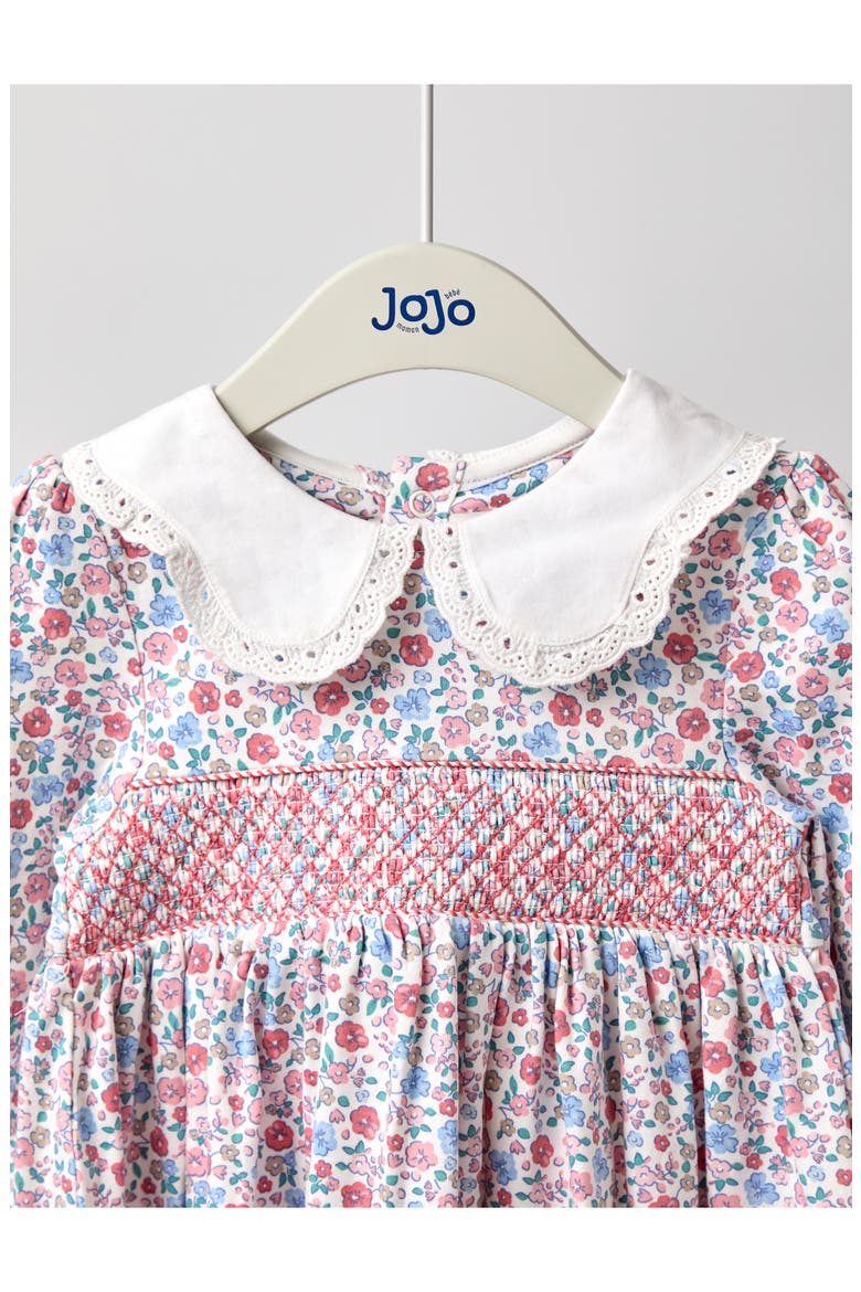 Peter Pan Collar Floral Print Smocked Cotton Dress, Alternate, color, PINK