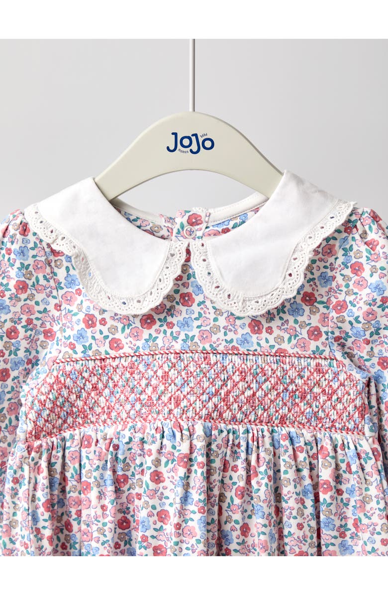 JOJO MAMAN BEBE Peter Pan Collar Floral Print Smocked Cotton Dress, Alternate, color, Pink