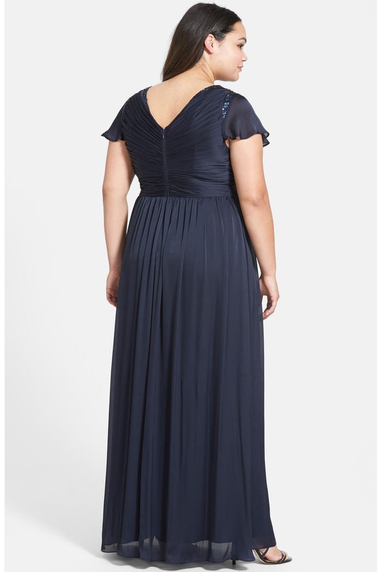 Beaded Shoulder Pleat Chiffon Gown, Alternate, color, INK