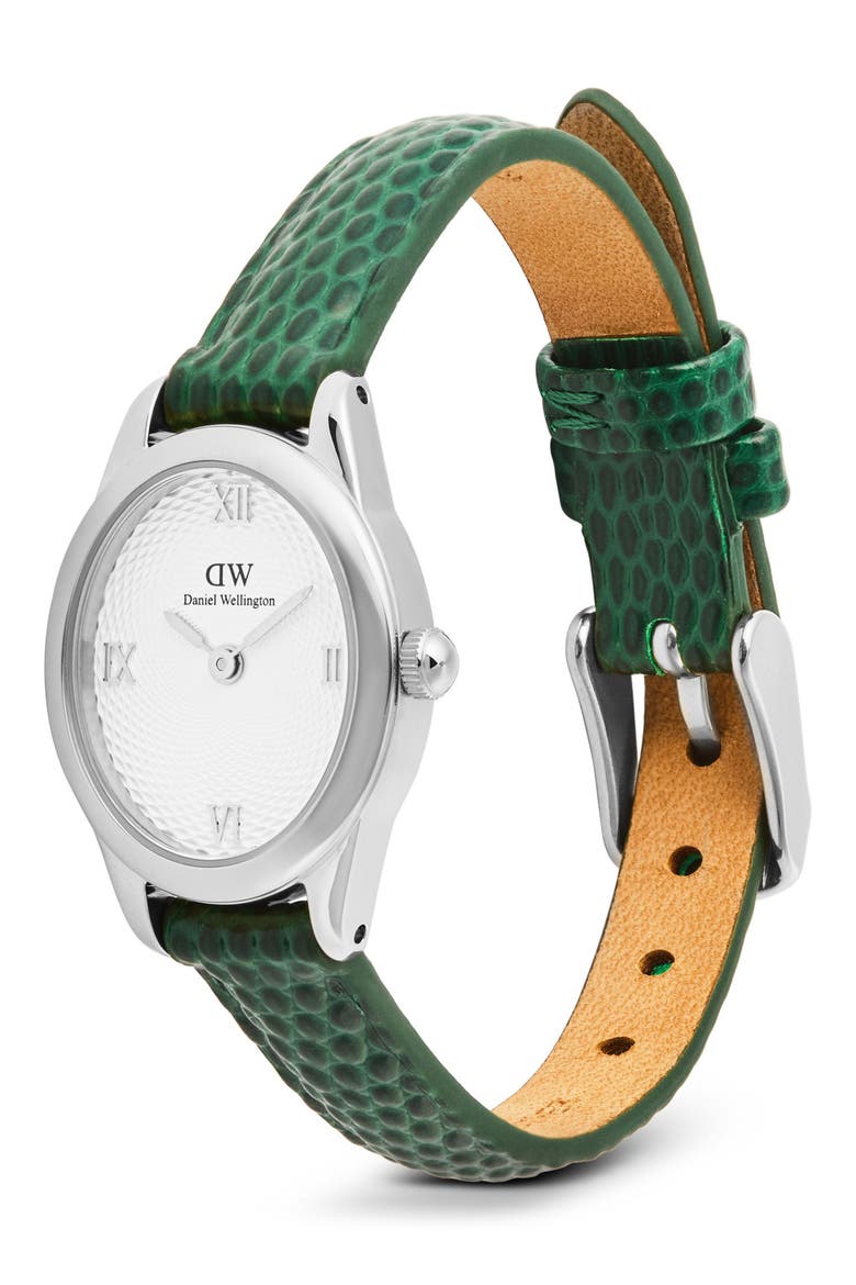 Ophelia Mini Leather Strap Watch, 22mm x 25.5mm, Alternate, color, SILVER-TONE/ GREEN