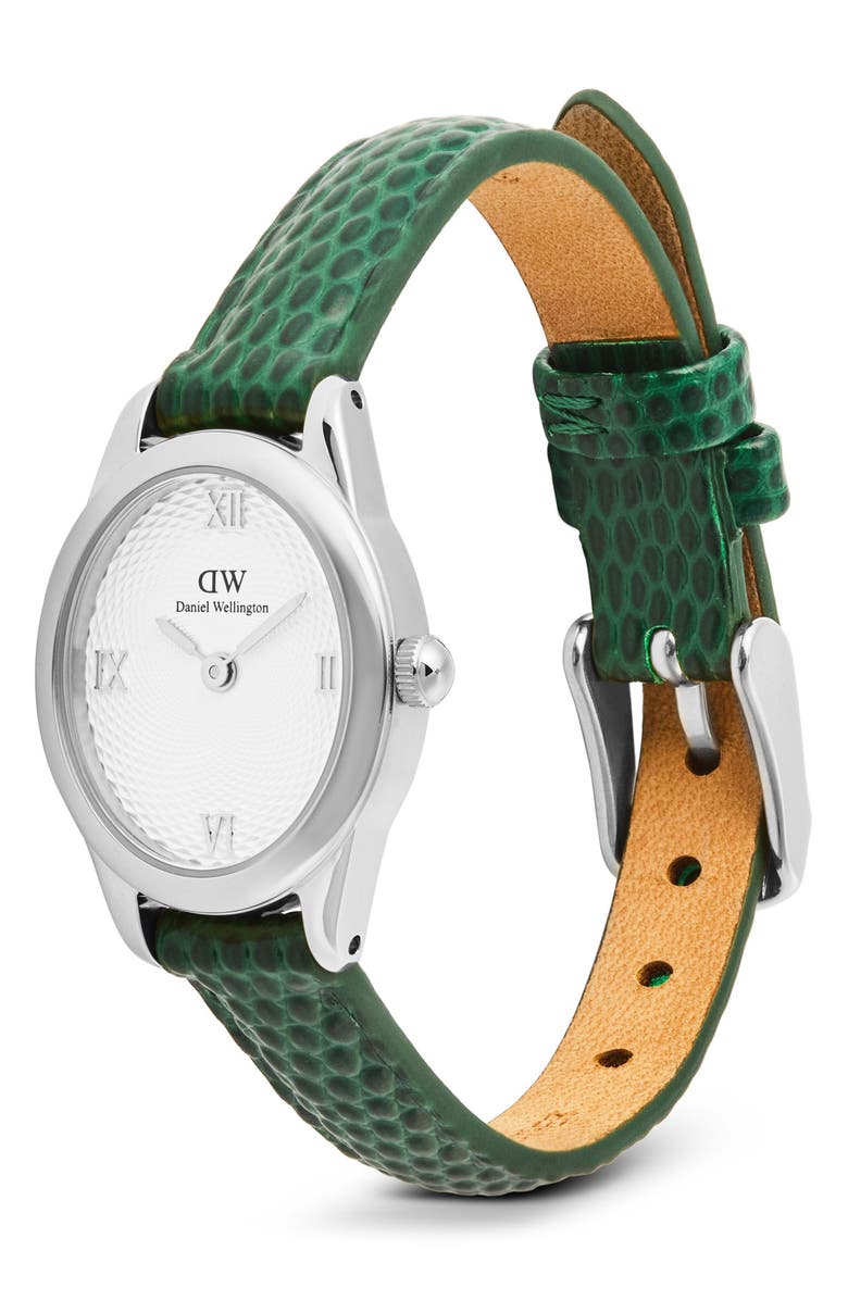 Daniel Wellington Ophelia Mini Leather Strap Watch, 22mm x 25.5mm, Alternate, color, Silver-Tone/ Green