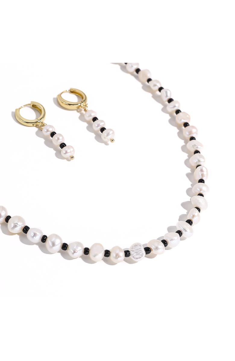 Joey Baby Victoria Pearl & Black Bead Necklace & Earring Gift Set, Main, color, Metallic Gold