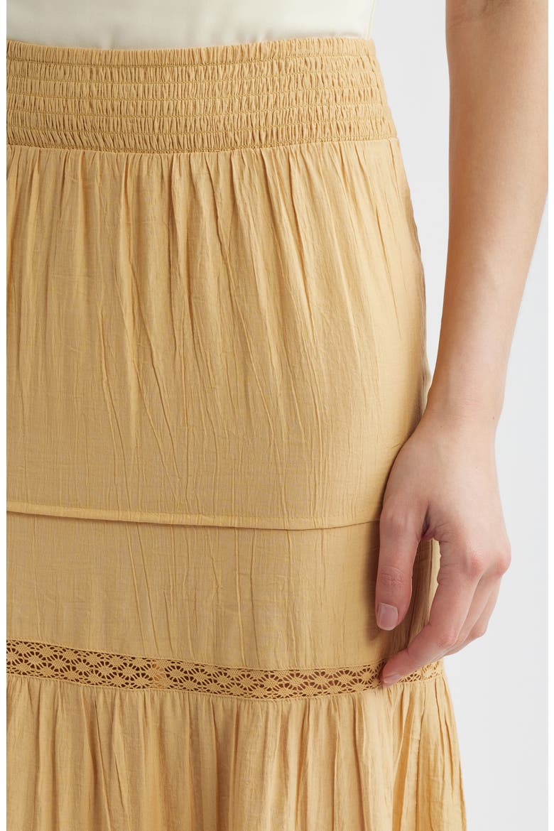 Lace Trim Tiered Maxi Skirt, Alternate, color, SANDSTONE BROWN