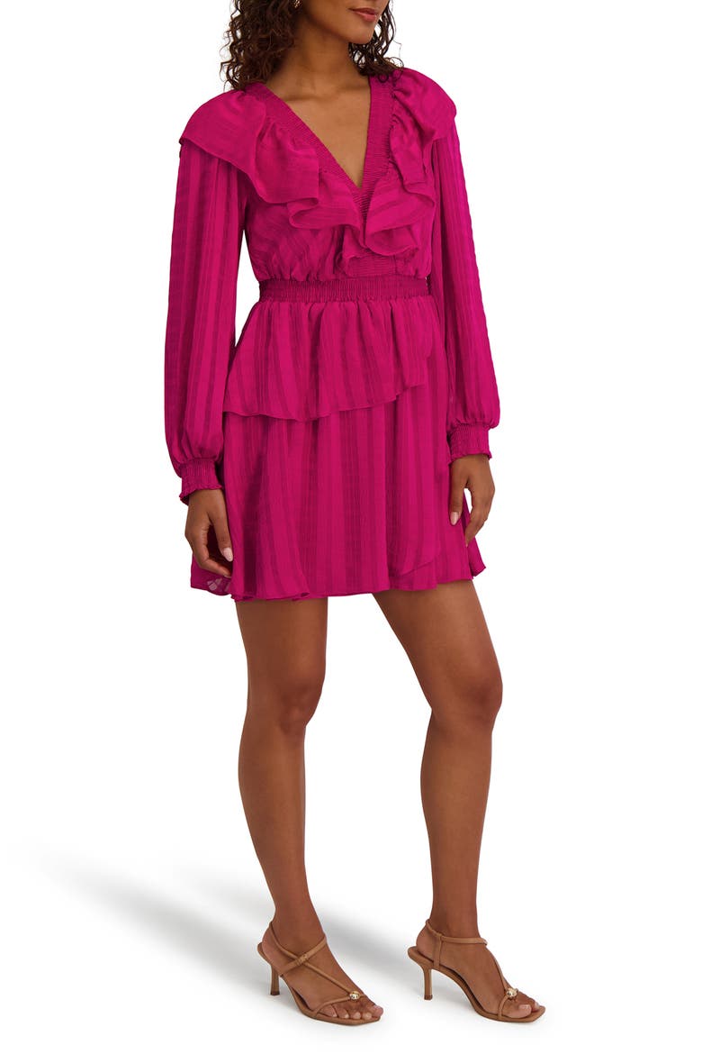 Ruffle Trim Long Sleeve Minidress, Alternate, color, FUCHSIA