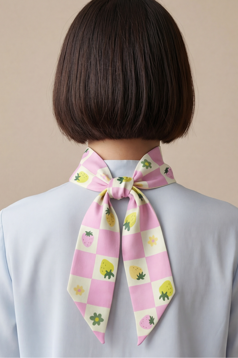 Strawberry Checkers Twilly Ribbon Scarf, Alternate, color, Pink