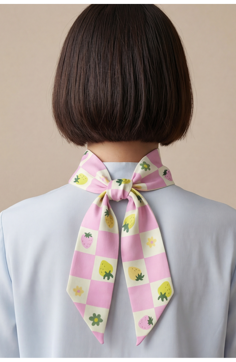 Centinelle Strawberry Checkers Twilly Ribbon Scarf, Alternate, color, Pink