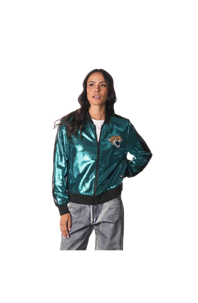THE WILD COLLECTIVE Women's The Wild Collective  Teal Jacksonville Jaguars Sequin Full-Zip Bomber Jacket, Main, color, Teal