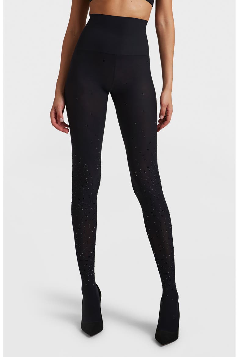 Black Rhinestone Ultimate Opaque Tights, Alternate, color, BLACK