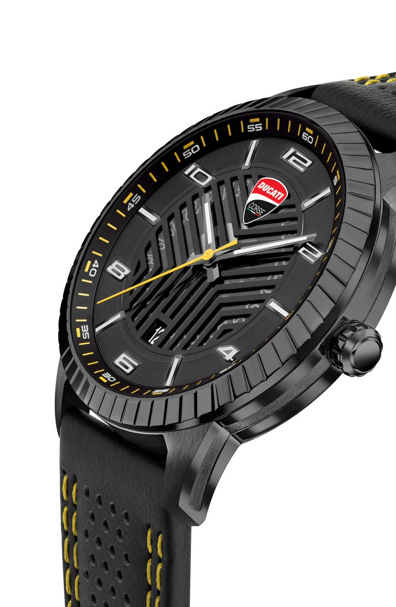 Ducati Corse Podio Leather Strap Watch, 44mm, Alternate, color,